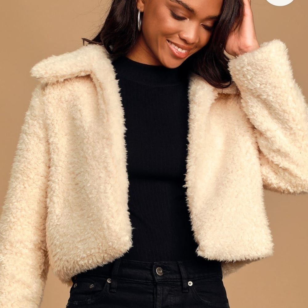 Lulus - So In Love With You Ivory Teddy Jacket - M